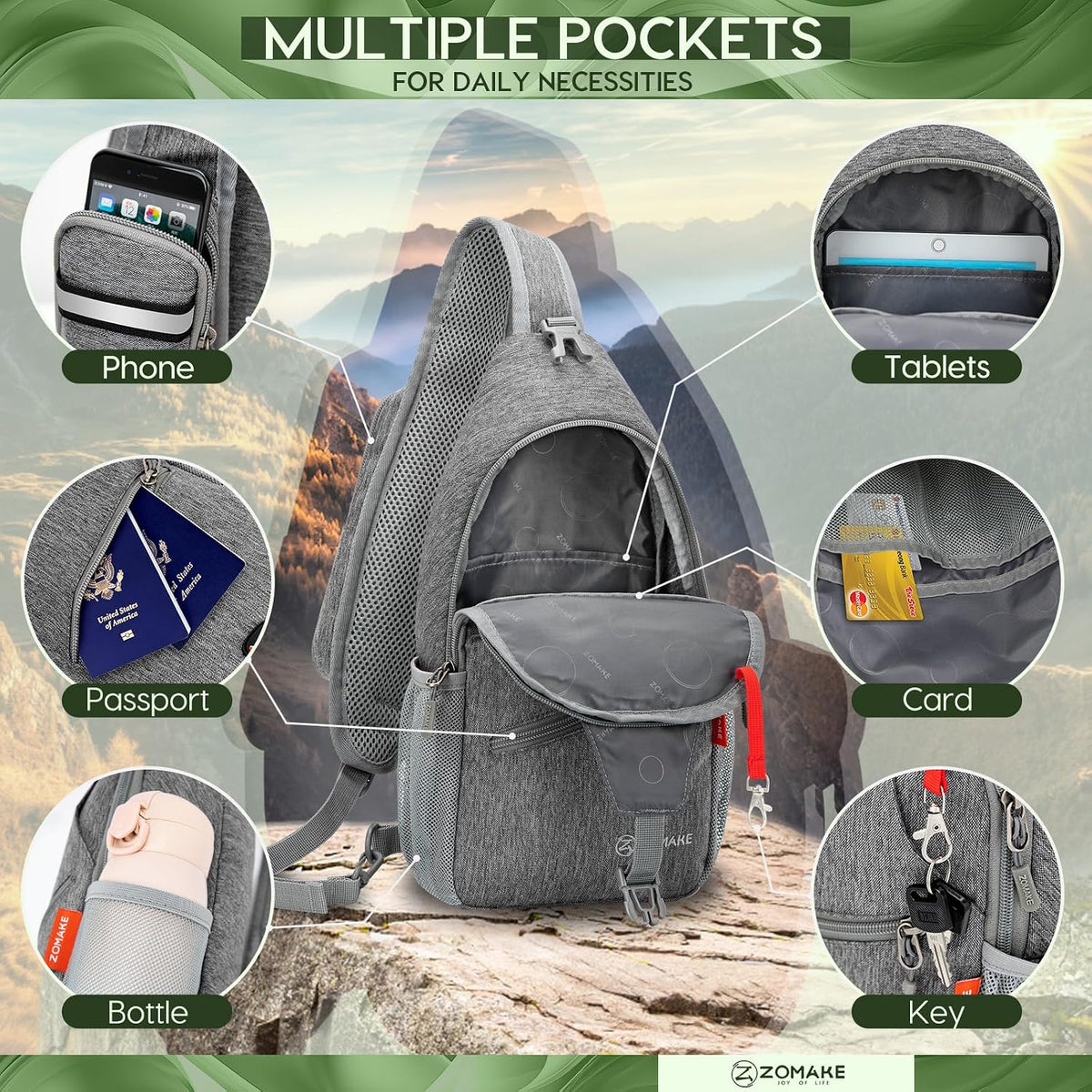 Sling Bag,Small Crossbody Sling Backpack Shoulder Daypack for Travel