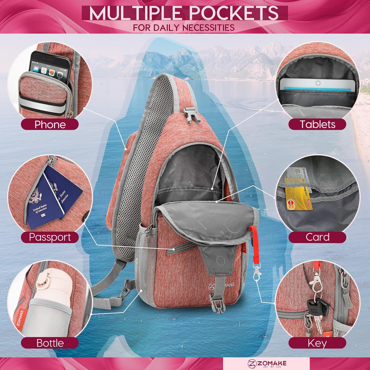 Sling Bag,Small Crossbody Sling Backpack Shoulder Daypack for Travel