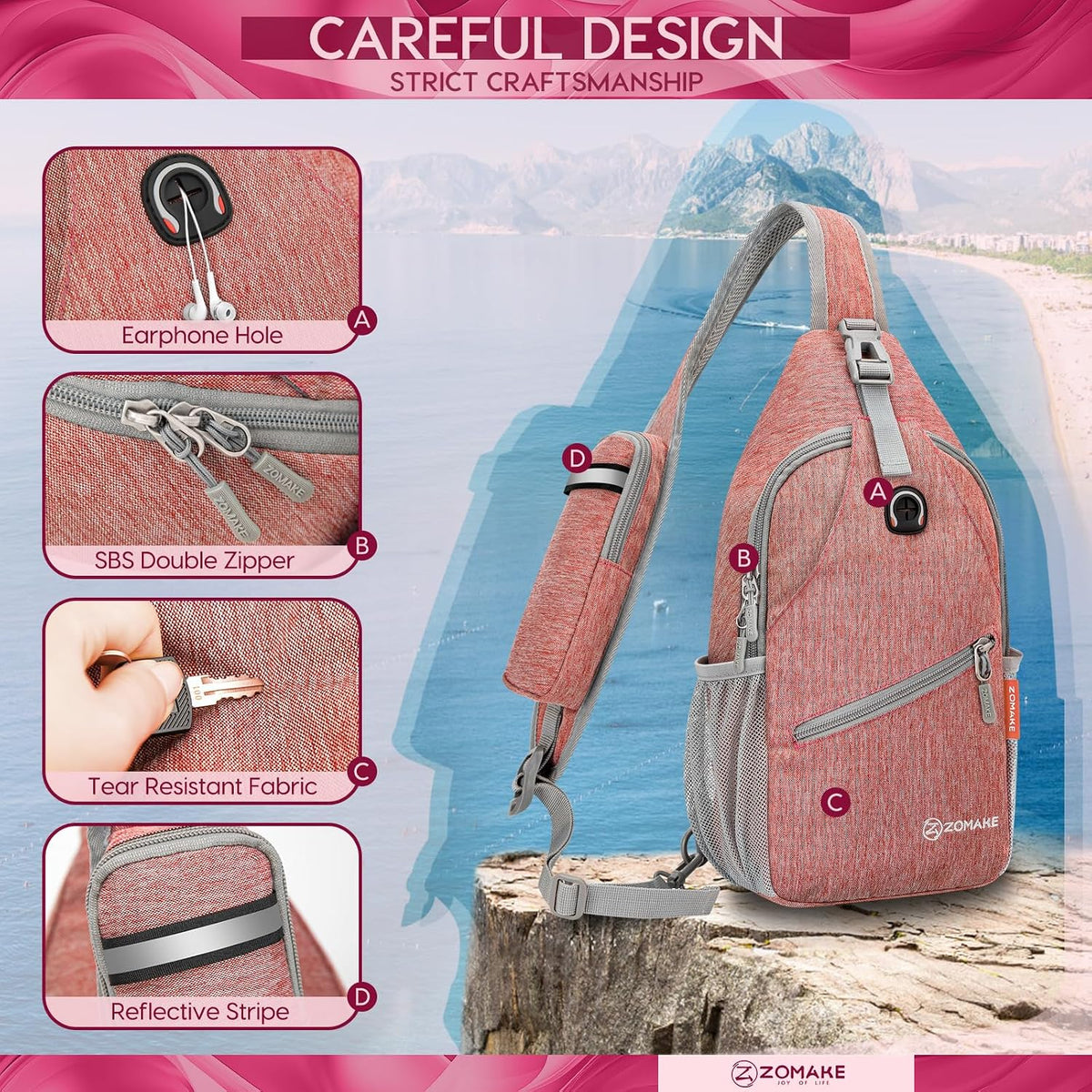 Sling Bag,Small Crossbody Sling Backpack Shoulder Daypack for Travel