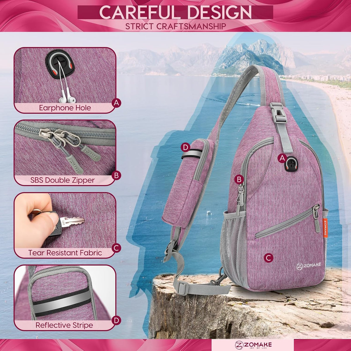 Sling Bag,Small Crossbody Sling Backpack Shoulder Daypack for Travel