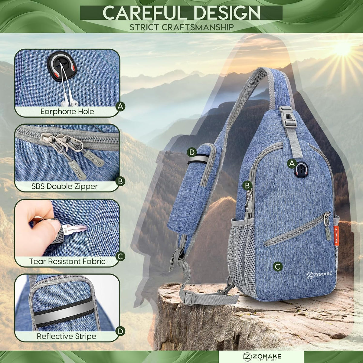 Sling Bag,Small Crossbody Sling Backpack Shoulder Daypack for Travel