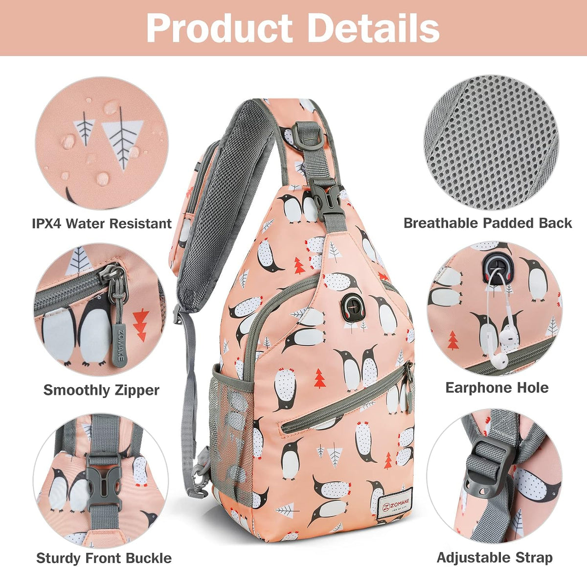 Sling Bag,Small Crossbody Sling Backpack Shoulder Daypack for Travel