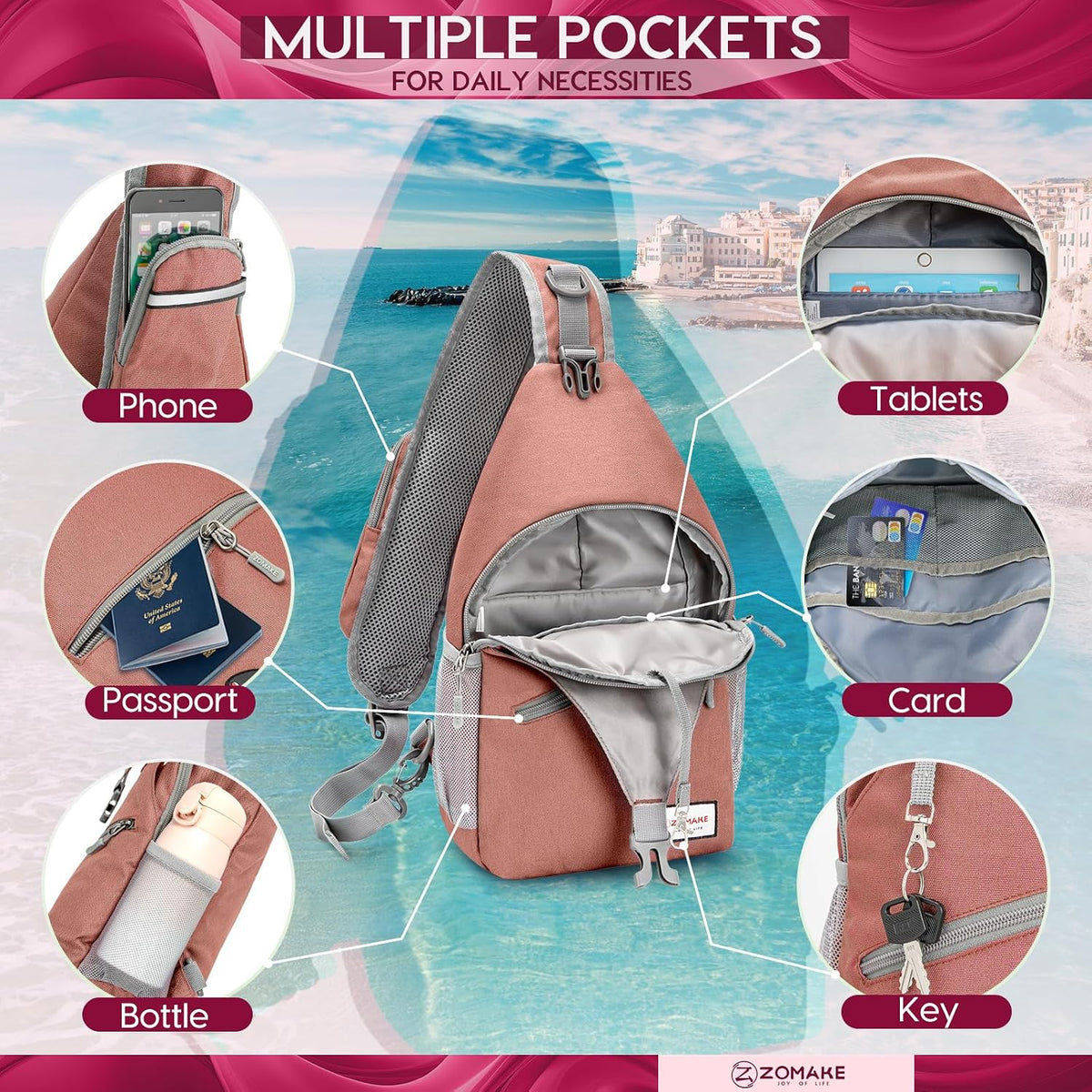 Sling Bag,Small Crossbody Sling Backpack Shoulder Daypack for Travel
