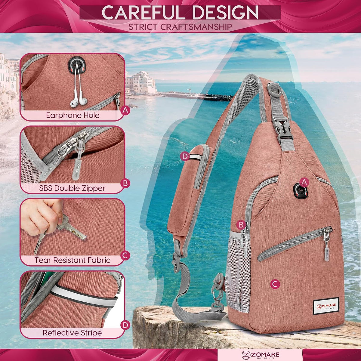 Sling Bag,Small Crossbody Sling Backpack Shoulder Daypack for Travel