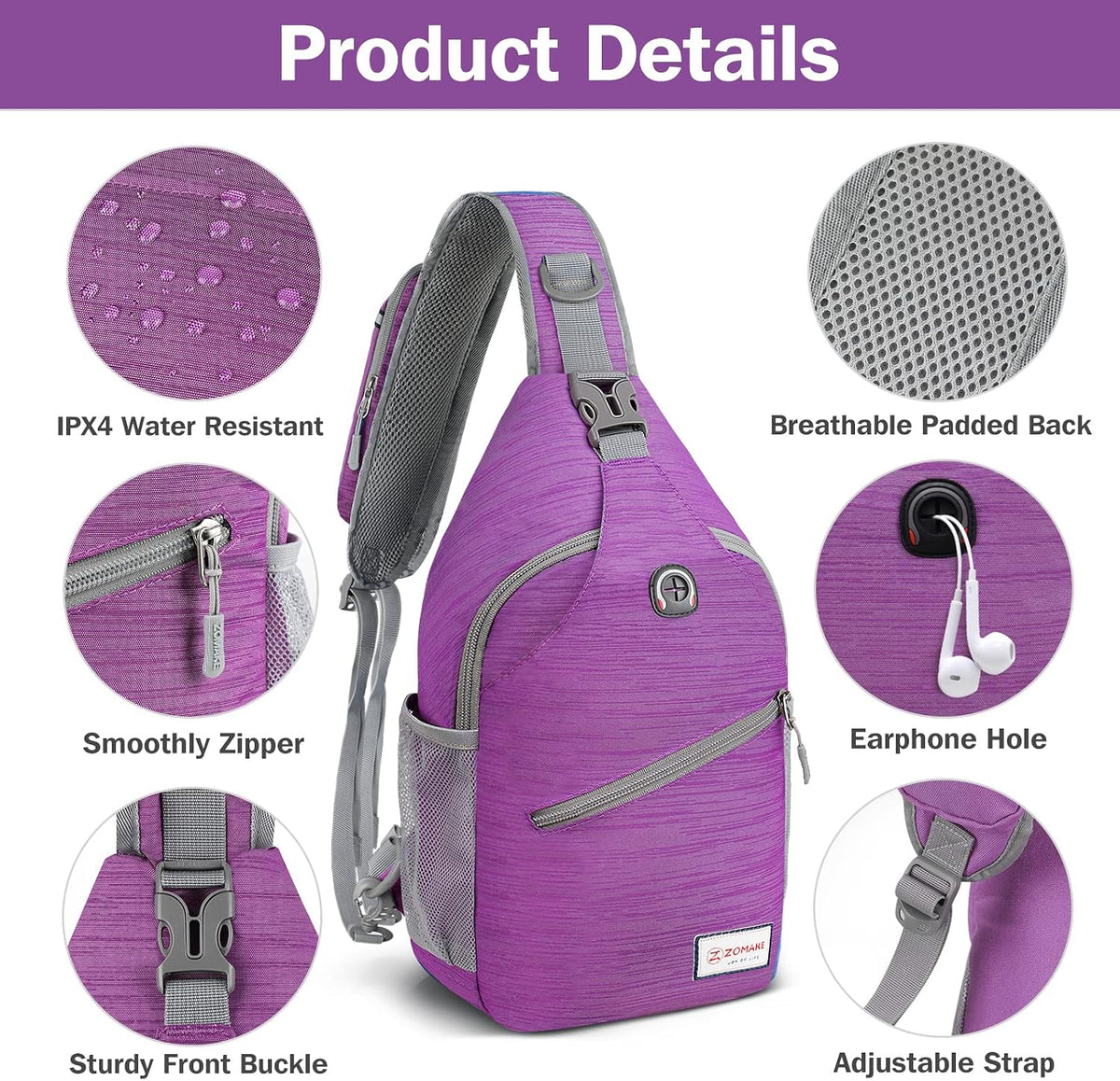 Sling Bag,Small Crossbody Sling Backpack Shoulder Daypack for Travel