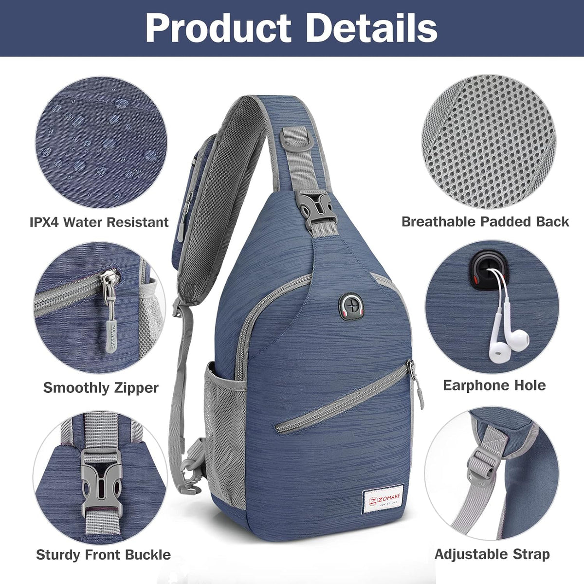 Sling Bag,Small Crossbody Sling Backpack Shoulder Daypack for Travel