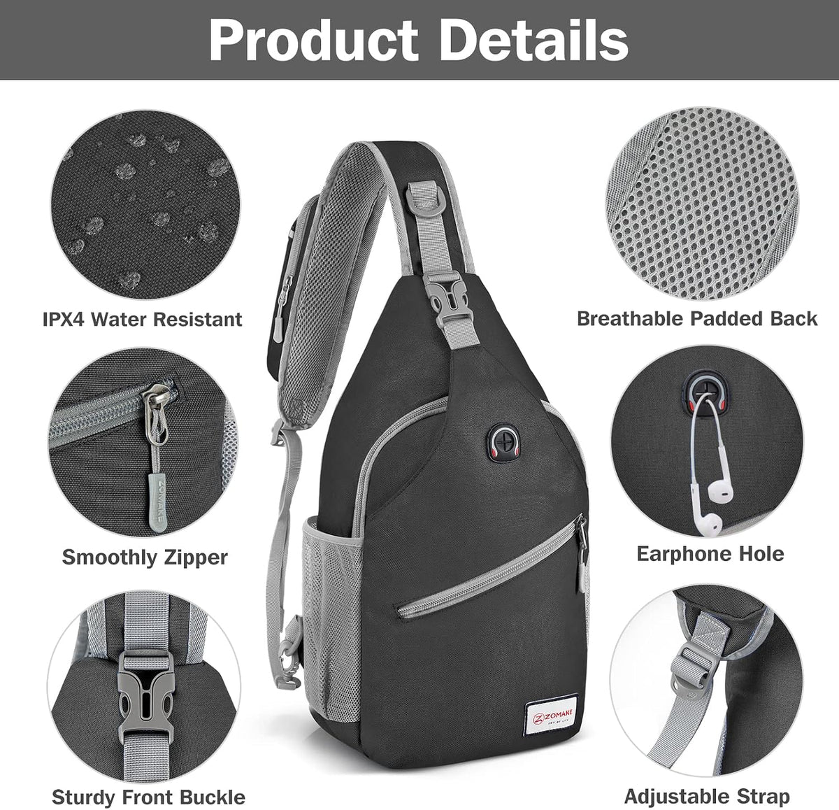 Sling Bag,Small Crossbody Sling Backpack Shoulder Daypack for Travel