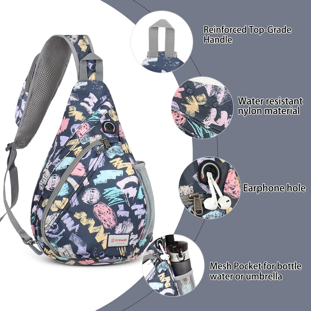 Sling Bag,Small Crossbody Sling Backpack Shoulder Daypack for Travel