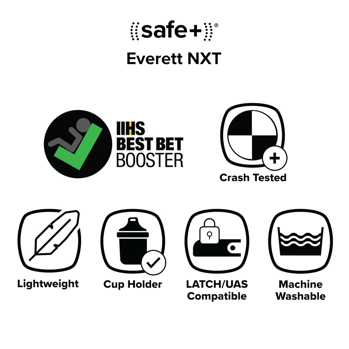 Everett NXT High Back Booster Car Seat with Rigid Latch, Lightweight Slim Fit Design, 8 Years 1 Booster Seat, Black