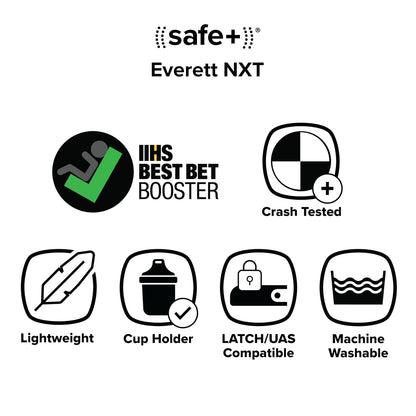 Everett NXT High Back Booster Car Seat with Rigid Latch, Lightweight Slim Fit Design, 8 Years 1 Booster Seat, Black