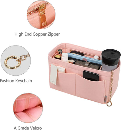 Purse Organizer Insert, Felt Purse Organizer with Zipper and Sewn Bottom Insert, Fit Speedy Neverfull Graceful,6 Sizes
