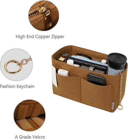 Purse Organizer Insert, Felt Purse Organizer with Zipper and Sewn Bottom Insert, Fit Speedy Neverfull Graceful,6 Sizes