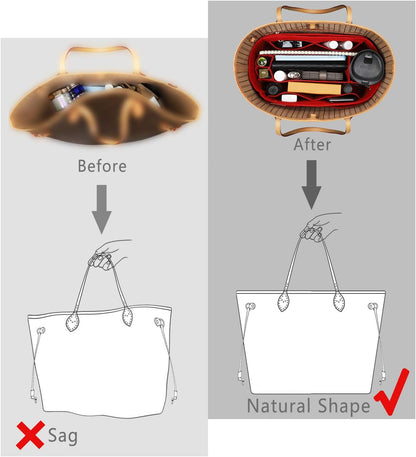 Purse Organizer Insert, Felt Purse Organizer with Zipper and Sewn Bottom Insert, Fit Speedy Neverfull Graceful,6 Sizes