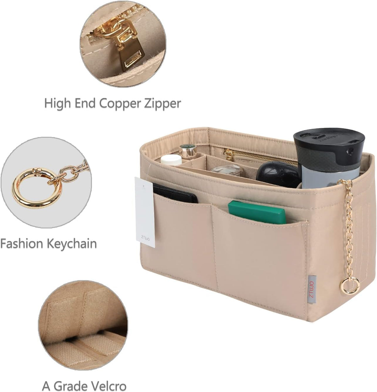 Purse Organizer Insert, Felt Purse Organizer with Zipper and Sewn Bottom Insert, Fit Speedy Neverfull Graceful,6 Sizes