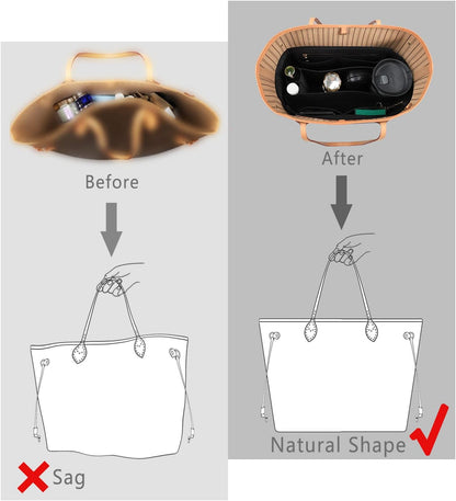 Purse Organizer Insert, Felt Purse Organizer with Zipper and Sewn Bottom Insert, Fit Speedy Neverfull Graceful,6 Sizes