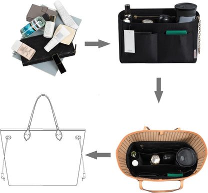 Purse Organizer Insert, Felt Purse Organizer with Zipper and Sewn Bottom Insert, Fit Speedy Neverfull Graceful,6 Sizes