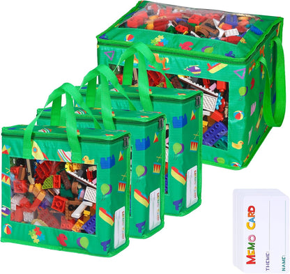 4 Pack Toy Storage Bags with 10 Labels and PVC Windows, Waterproof, 1XL, 3L