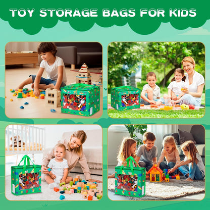 4 Pack Toy Storage Bags with 10 Labels and PVC Windows, Waterproof, 1XL, 3L