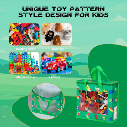4 Pack Toy Storage Bags with 10 Labels and PVC Windows, Waterproof, 1XL, 3L