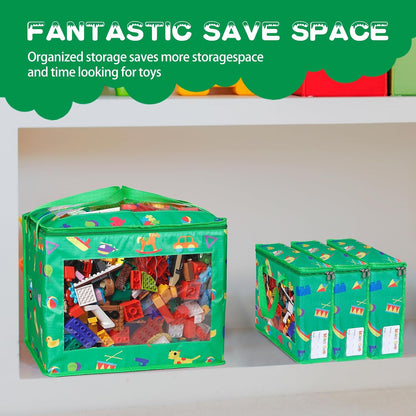 4 Pack Toy Storage Bags with 10 Labels and PVC Windows, Waterproof, 1XL, 3L