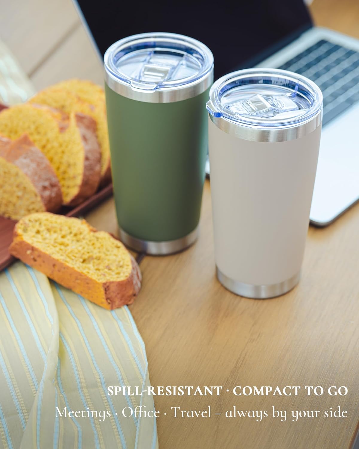 20oz Travel Coffee Tumbler, Insulated Travel Mug, Yellow | Includes 2 Lids & Straw, Stainless Steel, Vacuum Insulated, Fits Car Cup Holders, Hot & Cold Drinks, Reusable Cup