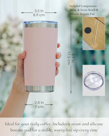 20oz Travel Coffee Tumbler, Insulated Travel Mug, Yellow | Includes 2 Lids & Straw, Stainless Steel, Vacuum Insulated, Fits Car Cup Holders, Hot & Cold Drinks, Reusable Cup