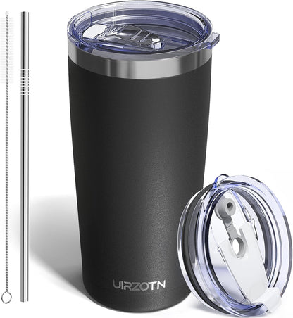 20oz Travel Coffee Tumbler, Insulated Travel Mug, Yellow | Includes 2 Lids & Straw, Stainless Steel, Vacuum Insulated, Fits Car Cup Holders, Hot & Cold Drinks, Reusable Cup