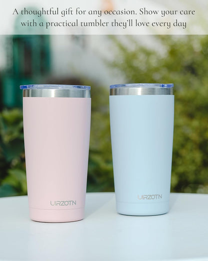 20oz Travel Coffee Tumbler, Insulated Travel Mug, Yellow | Includes 2 Lids & Straw, Stainless Steel, Vacuum Insulated, Fits Car Cup Holders, Hot & Cold Drinks, Reusable Cup