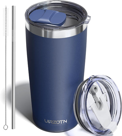 20oz Travel Coffee Tumbler, Insulated Travel Mug, Yellow | Includes 2 Lids & Straw, Stainless Steel, Vacuum Insulated, Fits Car Cup Holders, Hot & Cold Drinks, Reusable Cup