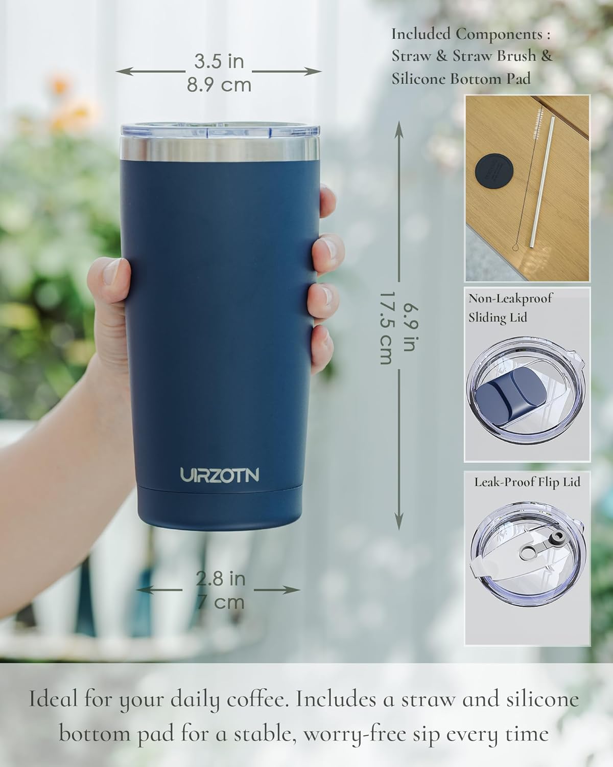 20oz Travel Coffee Tumbler, Insulated Travel Mug, Yellow | Includes 2 Lids & Straw, Stainless Steel, Vacuum Insulated, Fits Car Cup Holders, Hot & Cold Drinks, Reusable Cup