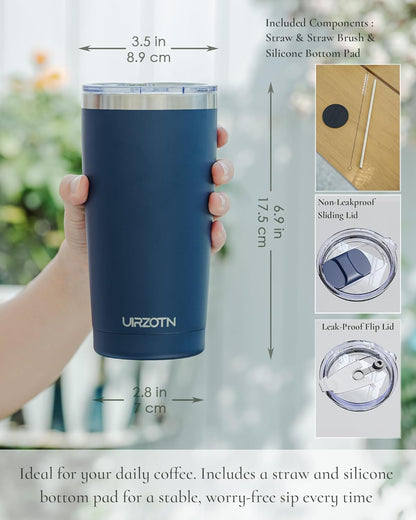 20oz Travel Coffee Tumbler, Insulated Travel Mug, Yellow | Includes 2 Lids & Straw, Stainless Steel, Vacuum Insulated, Fits Car Cup Holders, Hot & Cold Drinks, Reusable Cup