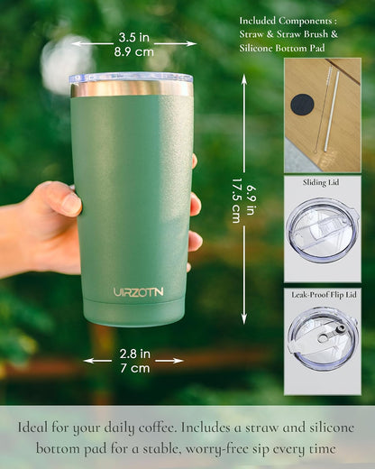 20oz Travel Coffee Tumbler, Insulated Travel Mug, Yellow | Includes 2 Lids & Straw, Stainless Steel, Vacuum Insulated, Fits Car Cup Holders, Hot & Cold Drinks, Reusable Cup