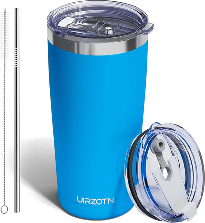 20oz Travel Coffee Tumbler, Insulated Travel Mug, Yellow | Includes 2 Lids & Straw, Stainless Steel, Vacuum Insulated, Fits Car Cup Holders, Hot & Cold Drinks, Reusable Cup