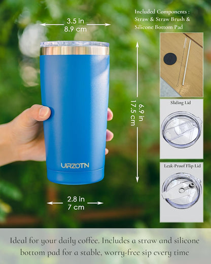 20oz Travel Coffee Tumbler, Insulated Travel Mug, Yellow | Includes 2 Lids & Straw, Stainless Steel, Vacuum Insulated, Fits Car Cup Holders, Hot & Cold Drinks, Reusable Cup