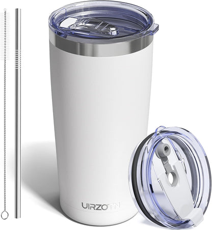 20oz Travel Coffee Tumbler, Insulated Travel Mug, Yellow | Includes 2 Lids & Straw, Stainless Steel, Vacuum Insulated, Fits Car Cup Holders, Hot & Cold Drinks, Reusable Cup