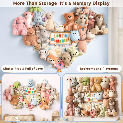 Over the Door Stuffed Animal Storage Organizer - Stuffed Animal Holder - Behind the Door Plushies Storage - Grid Wall Panels Photo Display - Toddler Girls Boys Kids Playroom Nursery Room Wall Decor