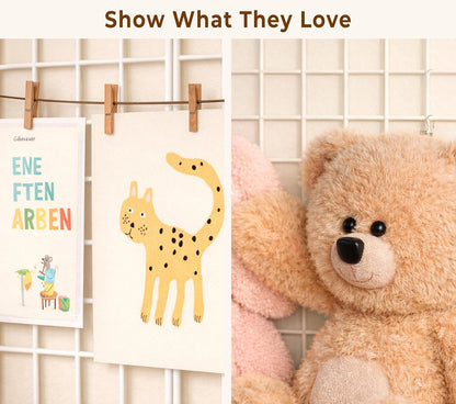 Over the Door Stuffed Animal Storage Organizer - Stuffed Animal Holder - Behind the Door Plushies Storage - Grid Wall Panels Photo Display - Toddler Girls Boys Kids Playroom Nursery Room Wall Decor