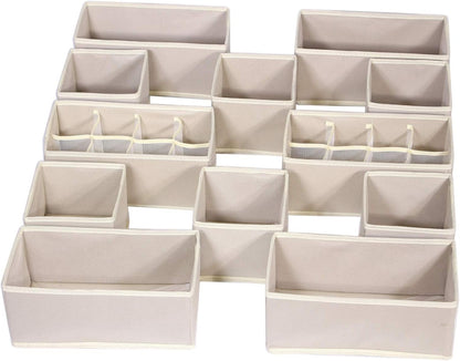12 Pack Foldable Drawer Organizer Dividers Cloth Storage Box Closet Dresser Organizer Cube Fabric Containers Basket Bins for Underwear Bras Socks Panties Lingeries Nursery Baby Clothes Beige NN246