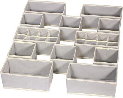 12 Pack Foldable Drawer Organizer Dividers Cloth Storage Box Closet Dresser Organizer Cube Fabric Containers Basket Bins for Underwear Bras Socks Panties Lingeries Nursery Baby Clothes Beige NN246