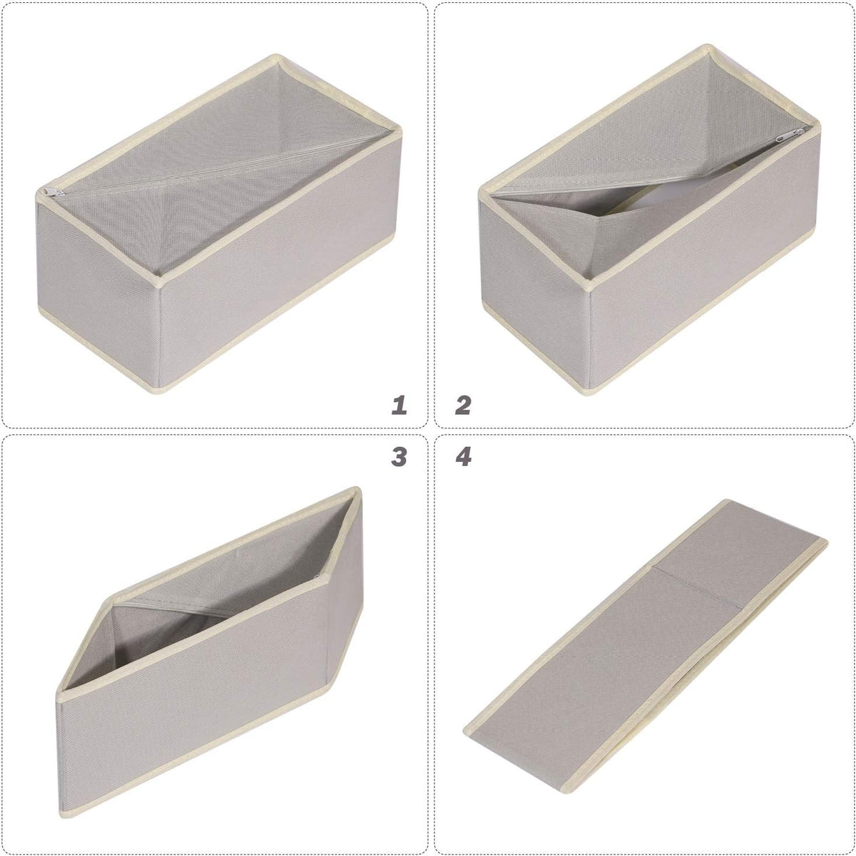 12 Pack Foldable Drawer Organizer Dividers Cloth Storage Box Closet Dresser Organizer Cube Fabric Containers Basket Bins for Underwear Bras Socks Panties Lingeries Nursery Baby Clothes Beige NN246