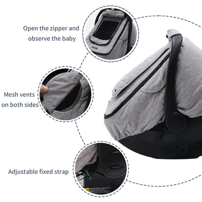 Baby Car Seat Cover - 3-Layer Thick Fabric, Waterproof, Breathable Mesh Window - Windproof & Snow Blocking, Keep Baby Warm in Winter - Universal Fit for Infant Car Seat and Carrier