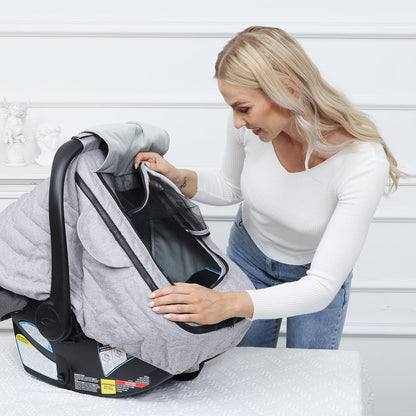 Baby Car Seat Cover - 3-Layer Thick Fabric, Waterproof, Breathable Mesh Window - Windproof & Snow Blocking, Keep Baby Warm in Winter - Universal Fit for Infant Car Seat and Carrier