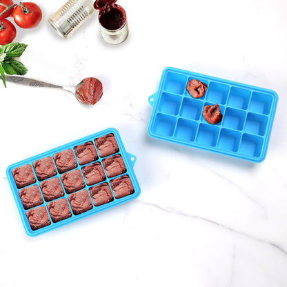 2 Tbsp Silicone Freezer Molds - Perfect for Storing Garlic, Ginger, Herbs,Pesto, Tomato Paste, Lemon Juice,Vegetable Purees,Purees and More - Silicone Food Freezer Tray (Blue)