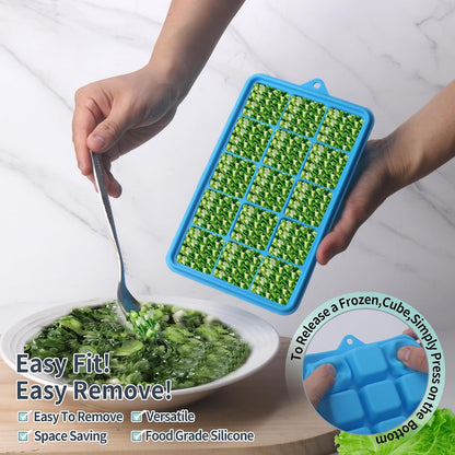 2 Tbsp Silicone Freezer Molds - Perfect for Storing Garlic, Ginger, Herbs,Pesto, Tomato Paste, Lemon Juice,Vegetable Purees,Purees and More - Silicone Food Freezer Tray (Blue)