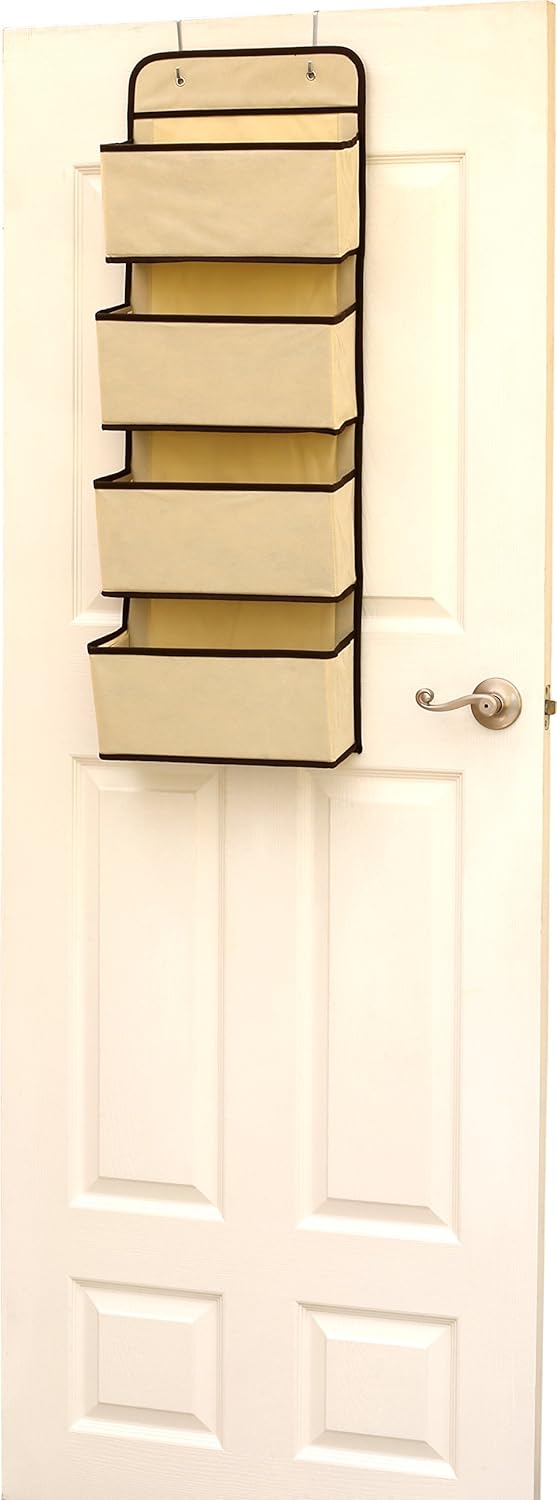 4 Pocket Over the Door Wall Mount Hanging Organizer, Beige