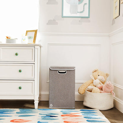Laundry Hamper for Baby and Kids, Collapsible Nursery Organizer with Lid, Grey