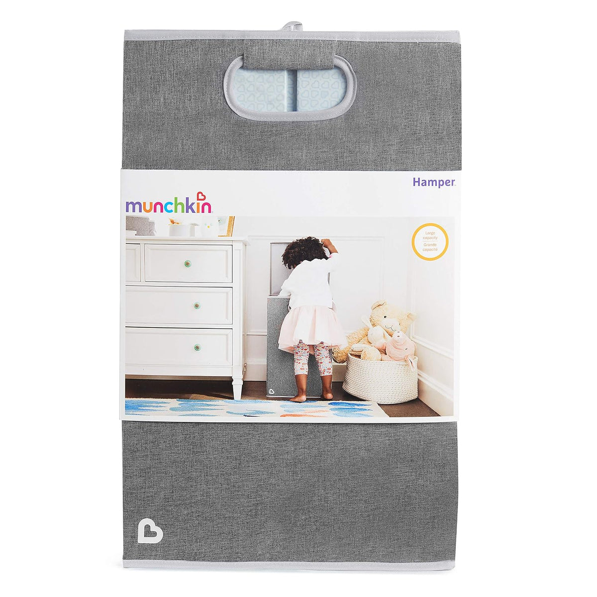 Laundry Hamper for Baby and Kids, Collapsible Nursery Organizer with Lid, Grey