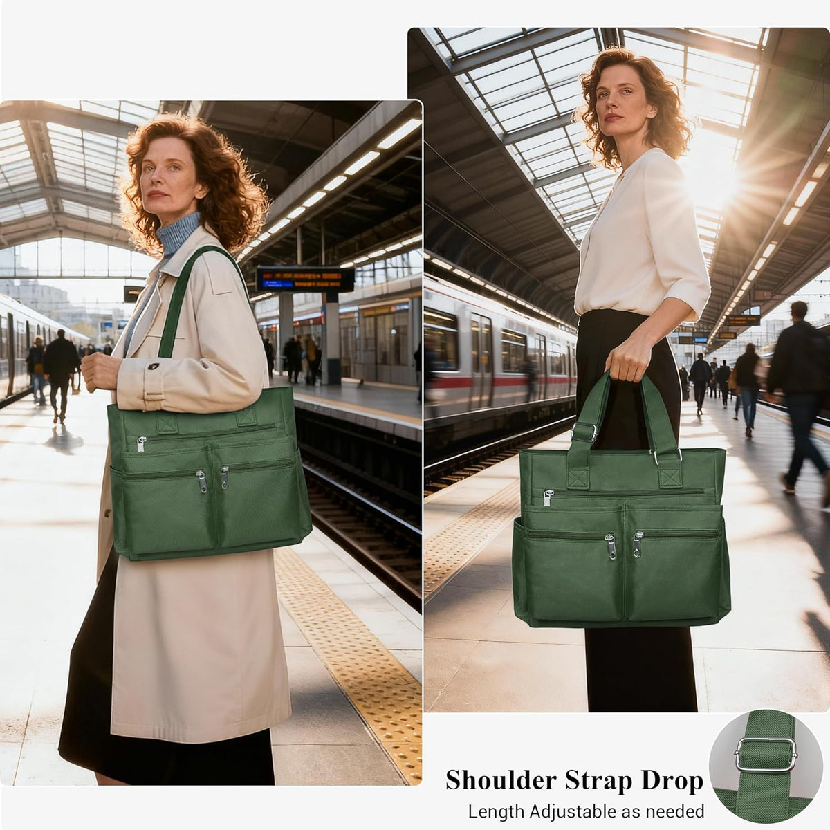 Canvas Tote Bag Waterproof Nylon Multi Pocket Shoulder Bags Laptop Work Bag Teacher Purse Handbag for Women Men
