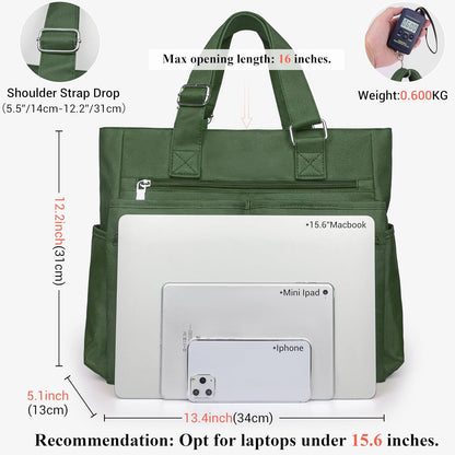 Canvas Tote Bag Waterproof Nylon Multi Pocket Shoulder Bags Laptop Work Bag Teacher Purse Handbag for Women Men