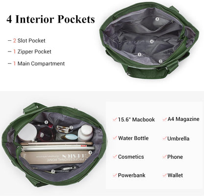 Canvas Tote Bag Waterproof Nylon Multi Pocket Shoulder Bags Laptop Work Bag Teacher Purse Handbag for Women Men